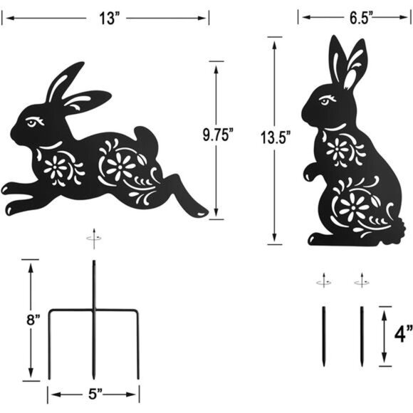Outdoor Bunny Garden Decor,Set of 2 Metal Rabbit Yard Stakes,Easter Silhouette - Picture 2 of 7